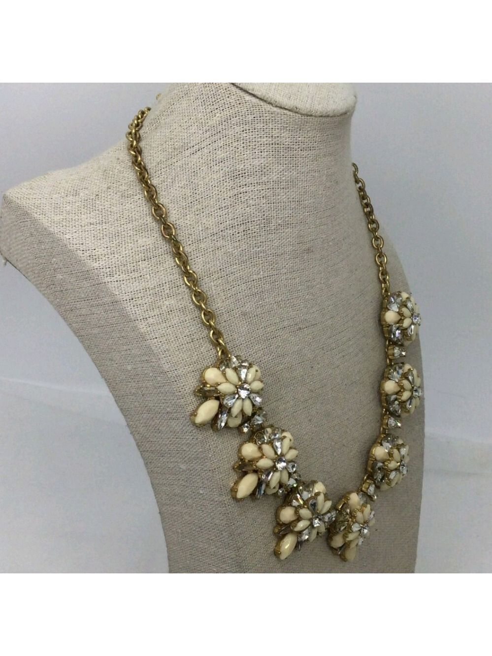 J. Crew Clear & Off White Rhinestone Statement Necklace - Picture 3 of 5